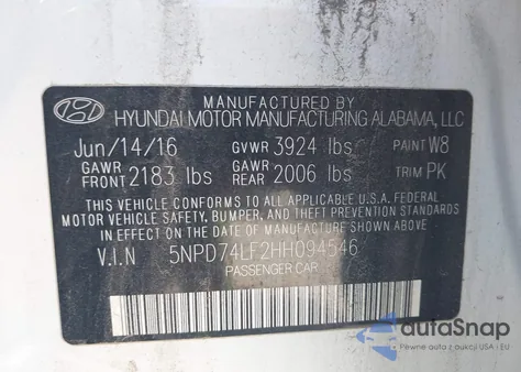 2017 Hyundai Elantra Se from USA, damaged, VIN 5NPD74LF2HH094546